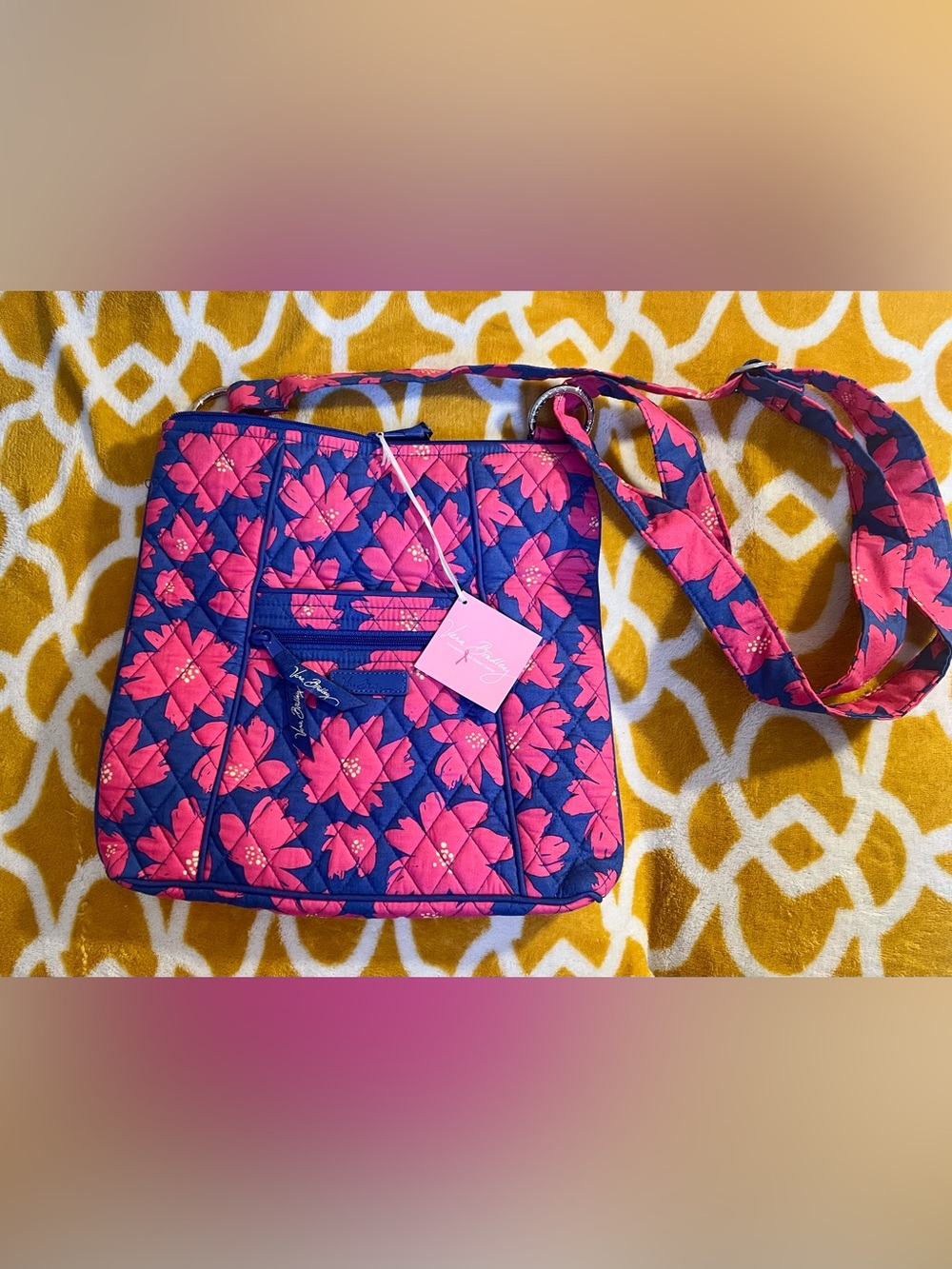 Vera Bradley Blue and Pink Floral Quilted Crossbody Bag